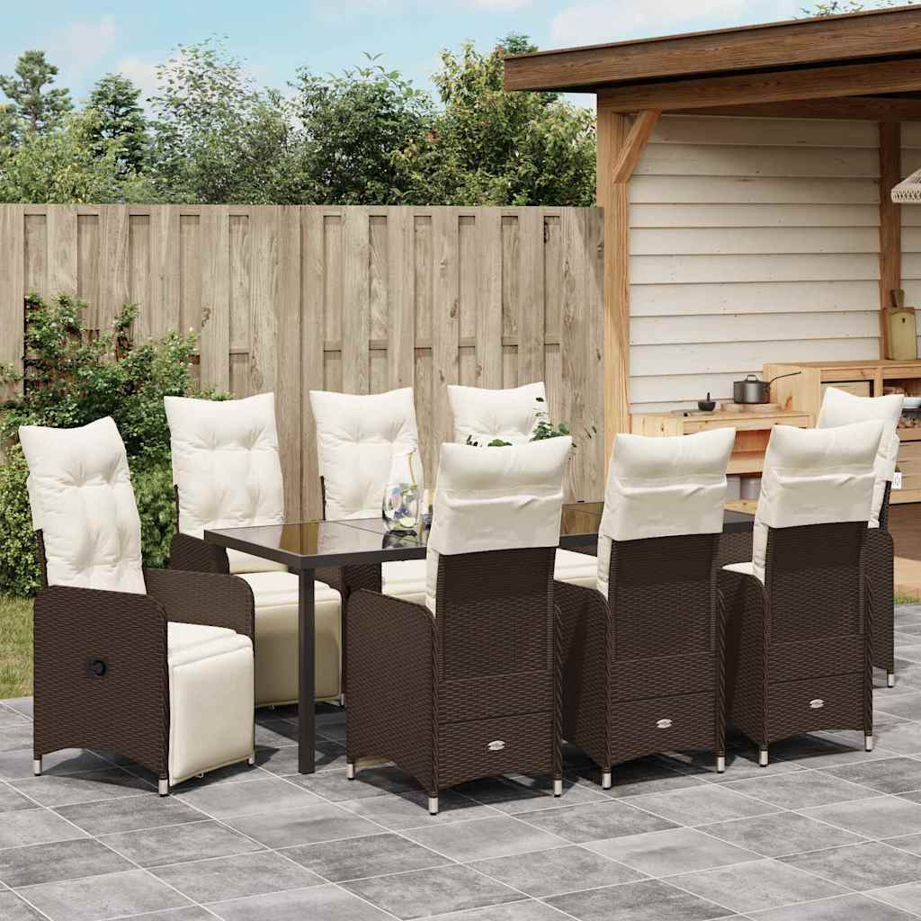 Garten Essgruppe 9 pcs Braun Poly-Rattan