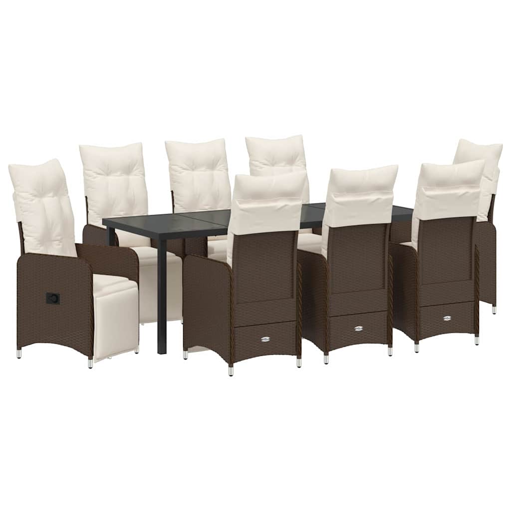 Garten Essgruppe 9 pcs Braun Poly-Rattan