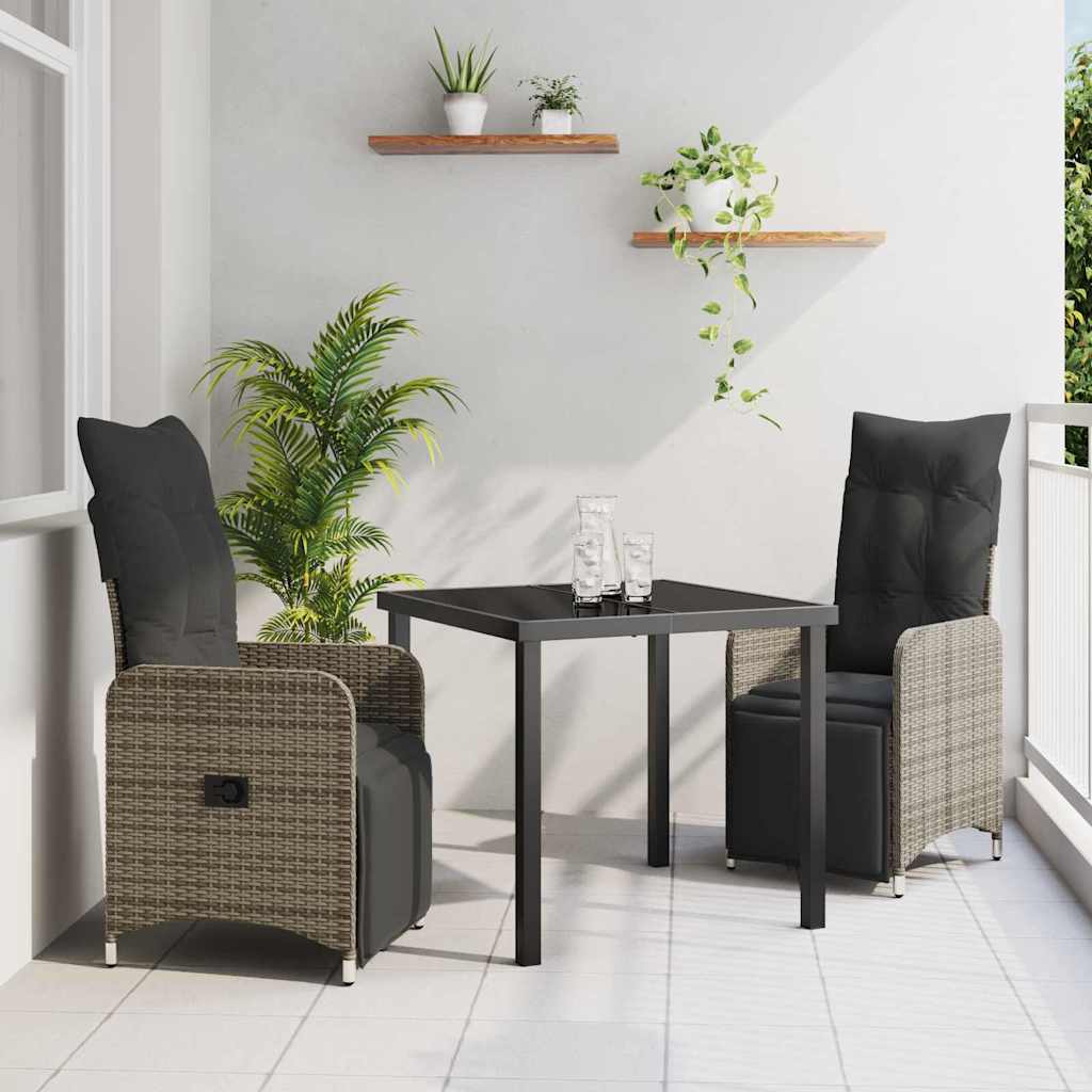 Garten Essgruppe 3 pcs Grau Poly-Rattan