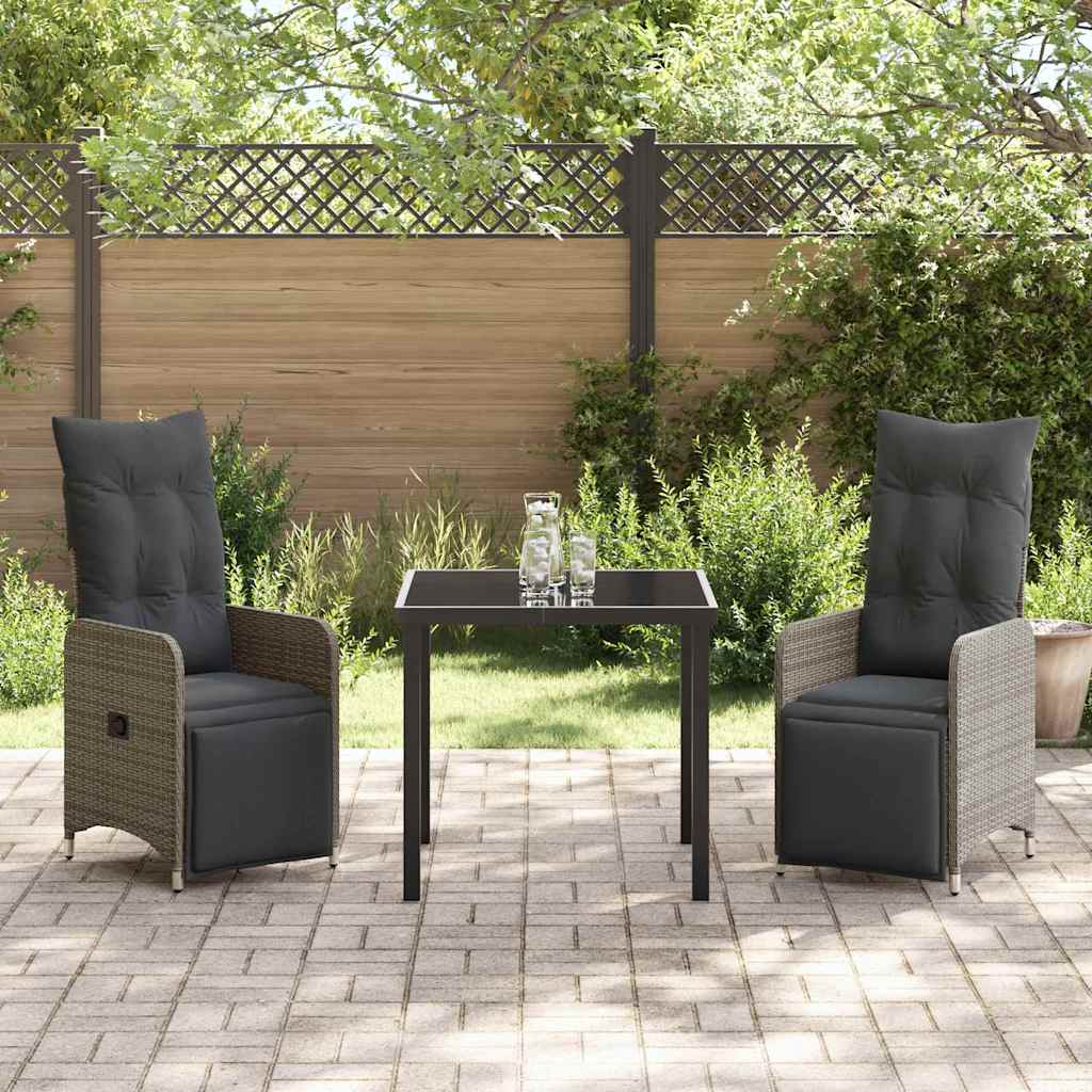 Garten Essgruppe 3 pcs Grau Poly-Rattan