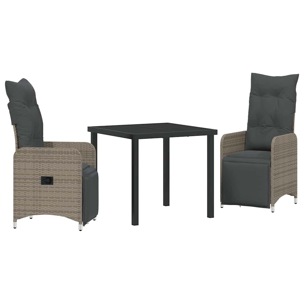 Garten Essgruppe 3 pcs Grau Poly-Rattan
