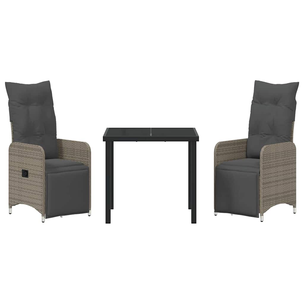 Garten Essgruppe 3 pcs Grau Poly-Rattan