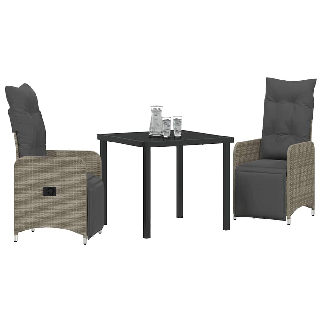 Garten Essgruppe 3 pcs Grau Poly-Rattan