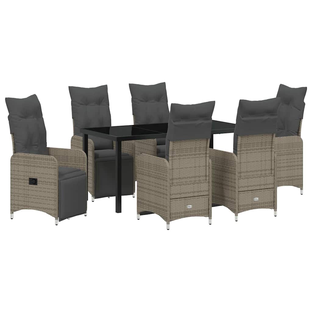 Garten Essgruppe 7 pcs Grau Poly-Rattan