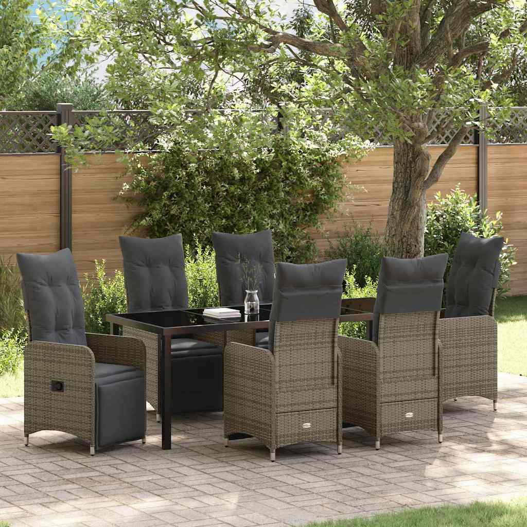 Garten Essgruppe 7 pcs Grau Poly-Rattan