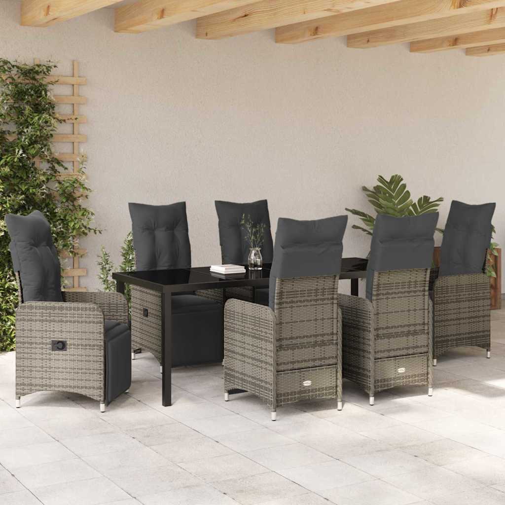 Garten Essgruppe 7 pcs Grau Poly-Rattan