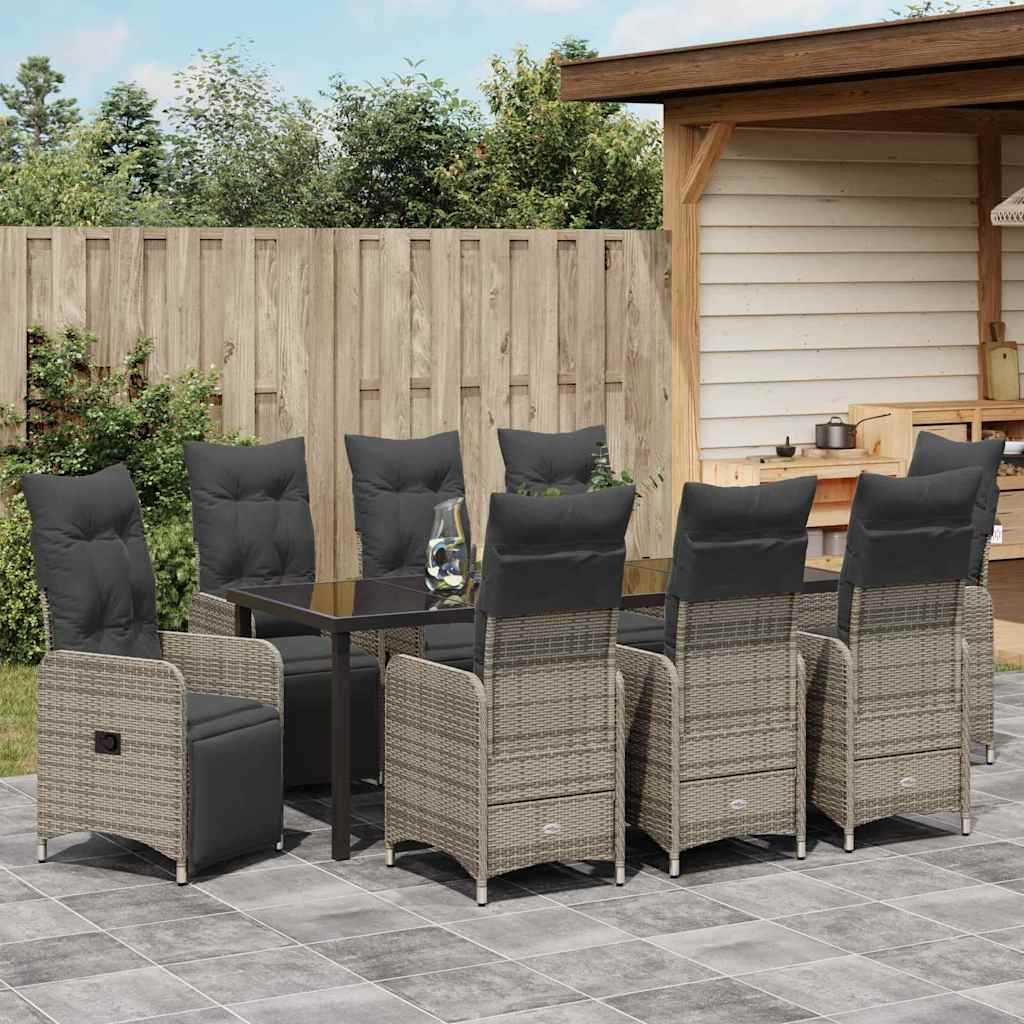 Garten Essgruppe 9 pcs Grau Poly-Rattan