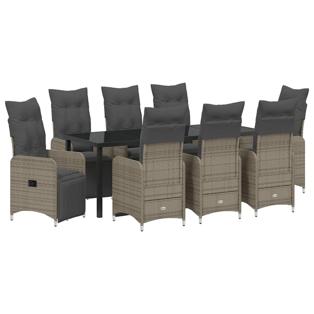 Garten Essgruppe 9 pcs Grau Poly-Rattan