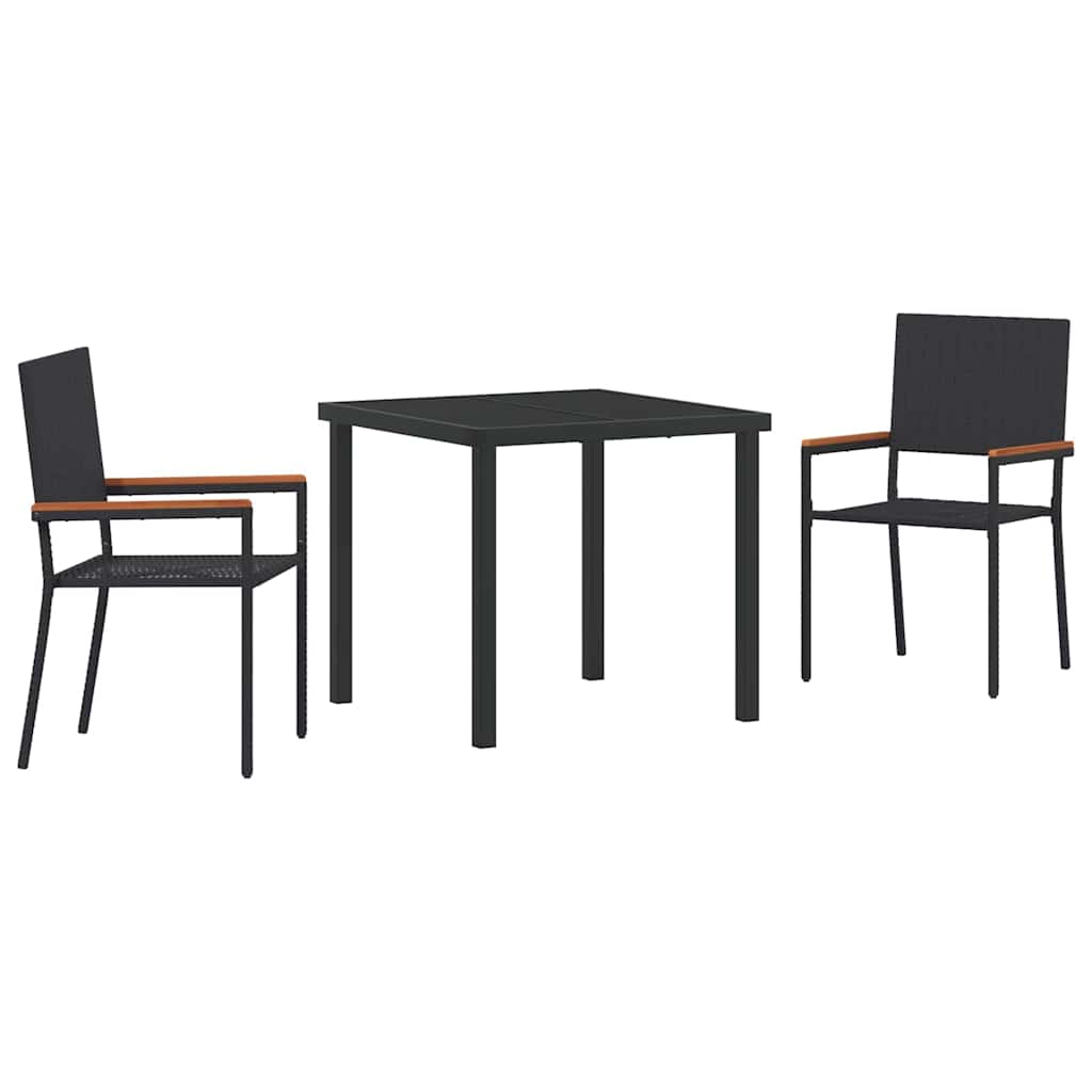 Garten Essgruppe mit Kissen 3 pcs Schwarz Poly-Rattan