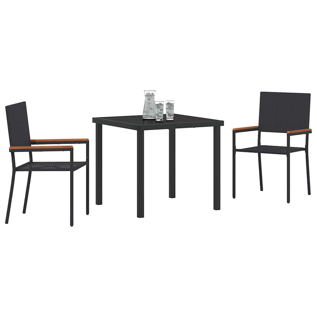 Garten Essgruppe mit Kissen 3 pcs Schwarz Poly-Rattan