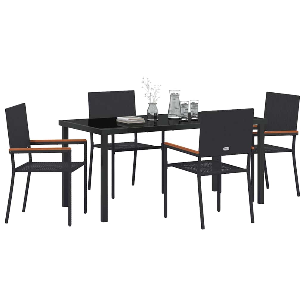 Garten Essgruppe mit Kissen 5 pcs Schwarz Poly-Rattan