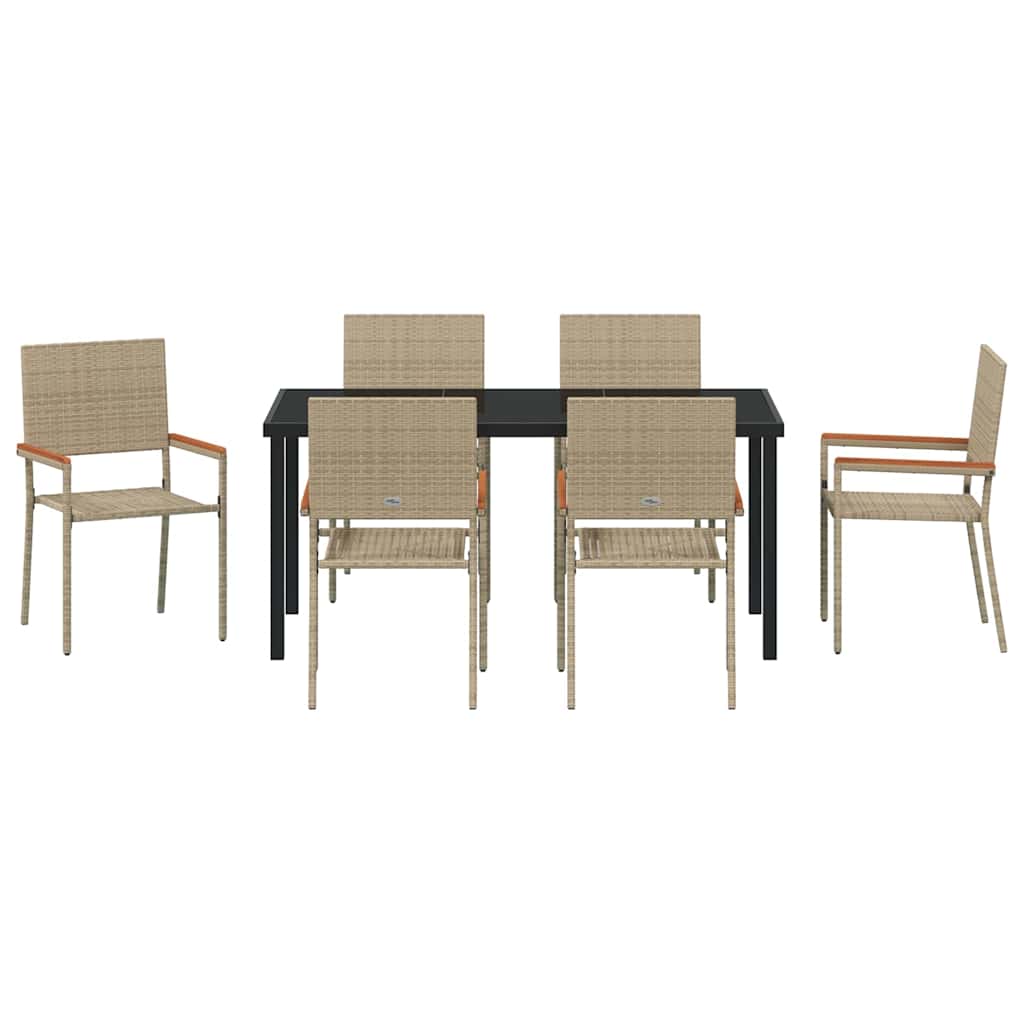 Garten Essgruppe mit Kissen 7 pcs Beige Poly-Rattan