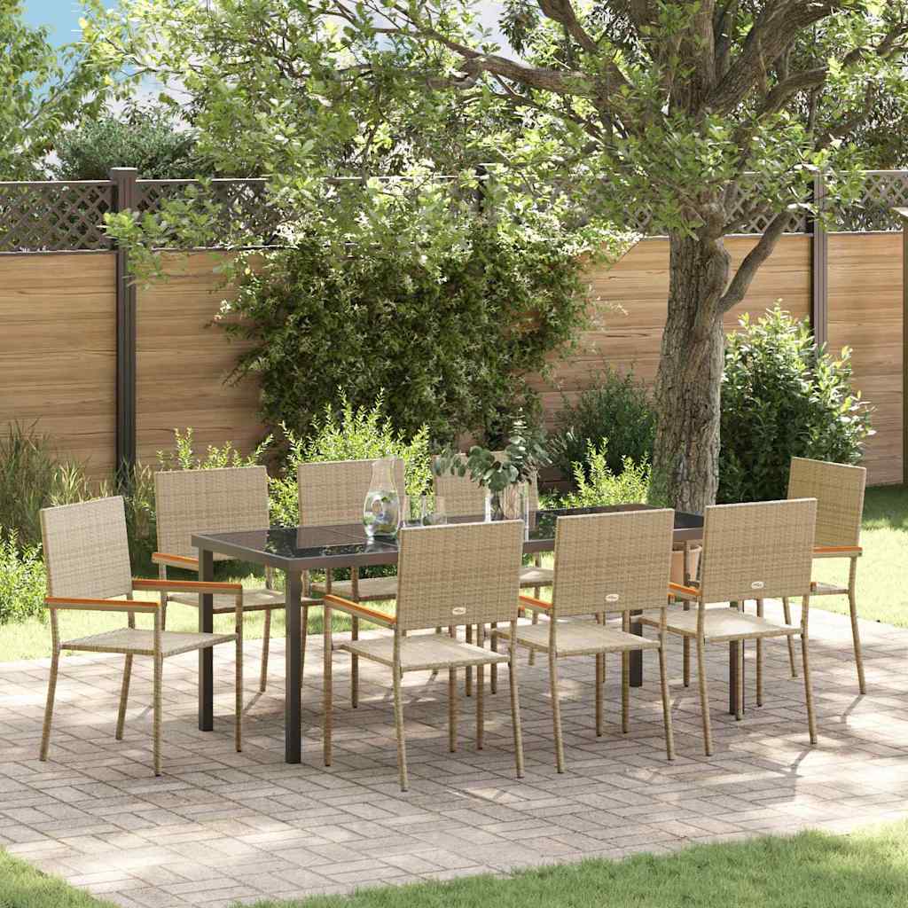 Garten Essgruppe mit Kissen 9 pcs Beige Poly-Rattan