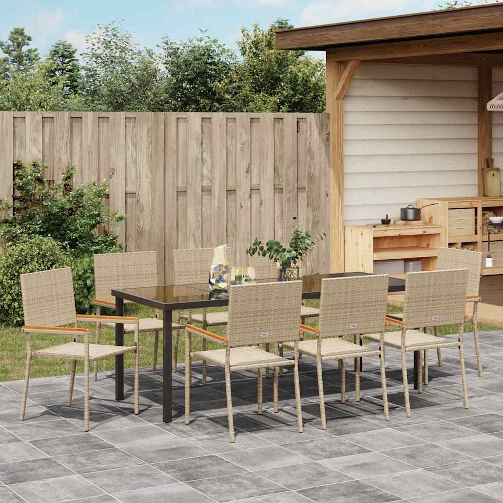 Garten Essgruppe mit Kissen 9 pcs Beige Poly-Rattan