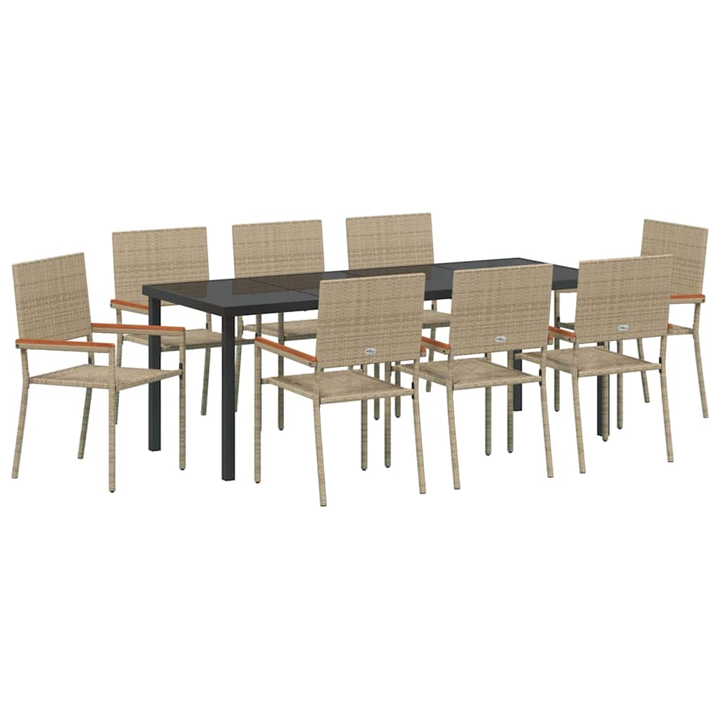 Garten Essgruppe mit Kissen 9 pcs Beige Poly-Rattan