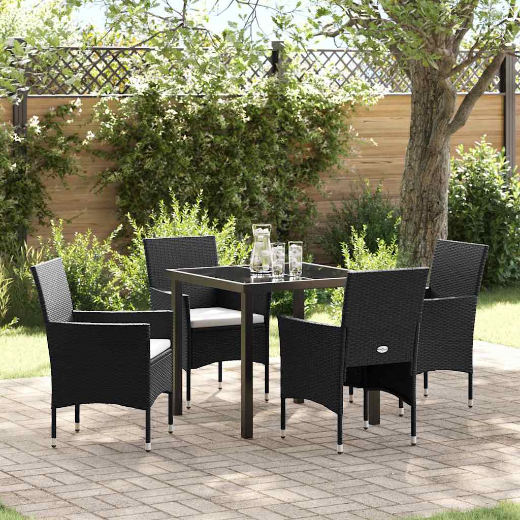 Garten Essgruppe mit Kissen 5 pcs Schwarz Poly-Rattan