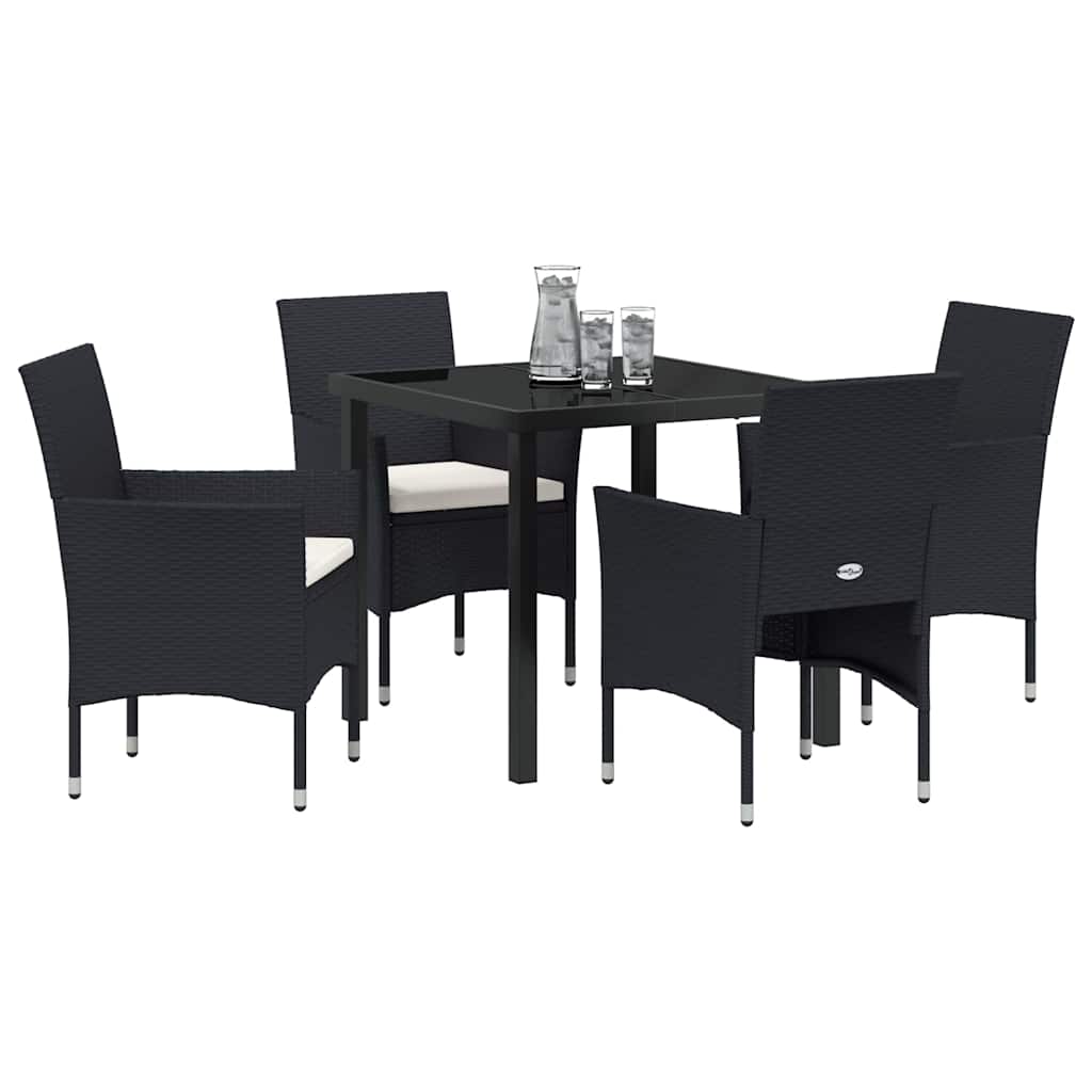 Garten Essgruppe mit Kissen 5 pcs Schwarz Poly-Rattan