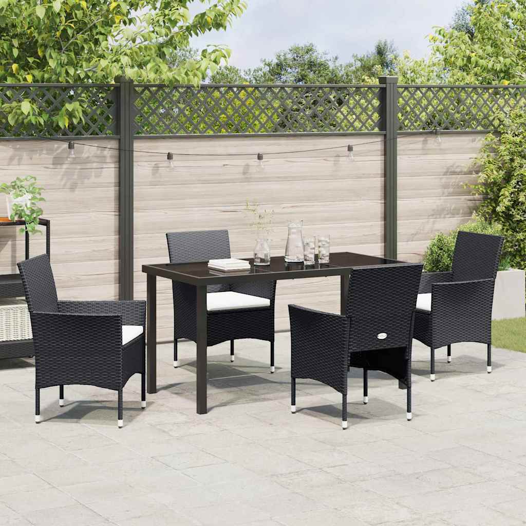 Garten Essgruppe mit Kissen 5 pcs Schwarz Poly-Rattan