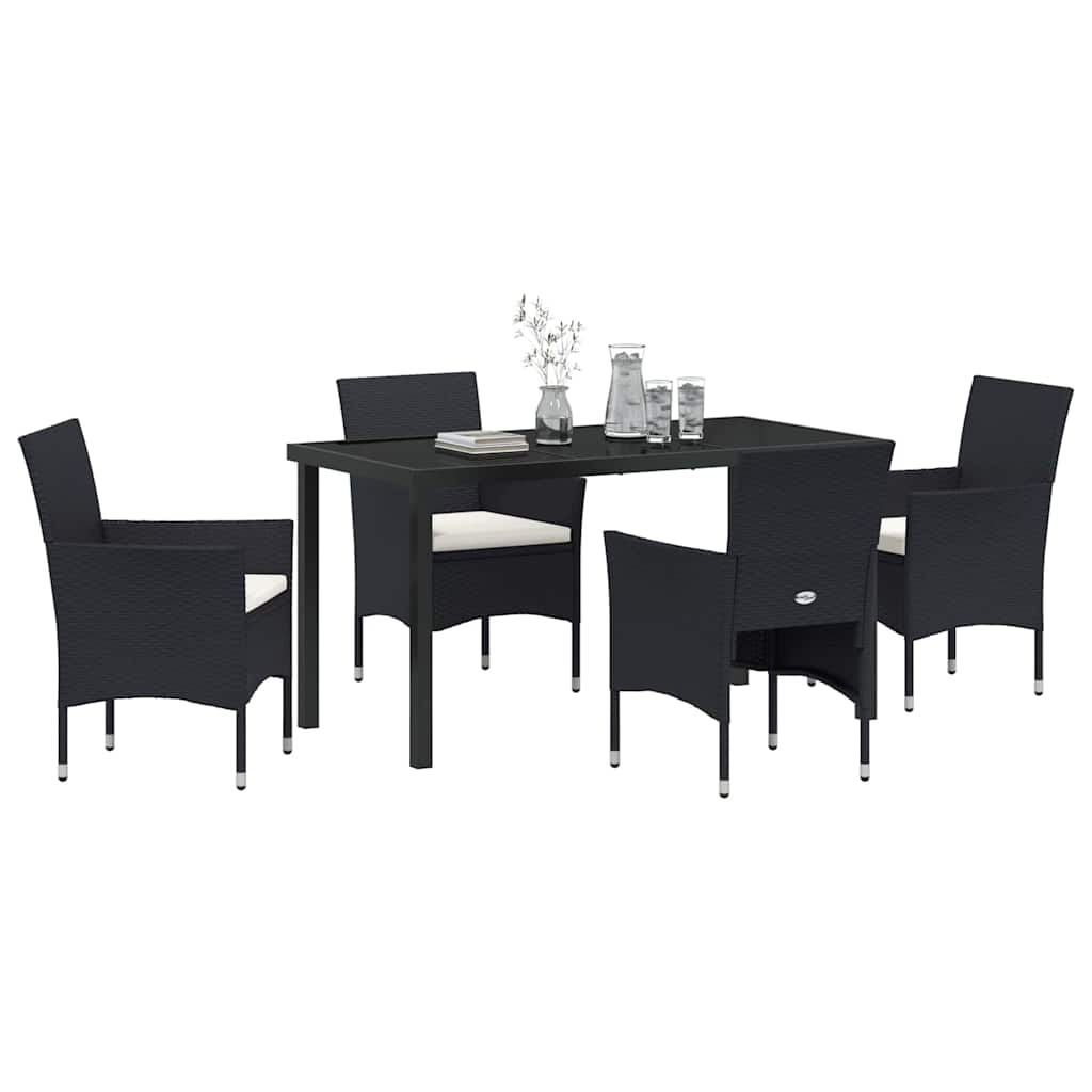 Garten Essgruppe mit Kissen 5 pcs Schwarz Poly-Rattan