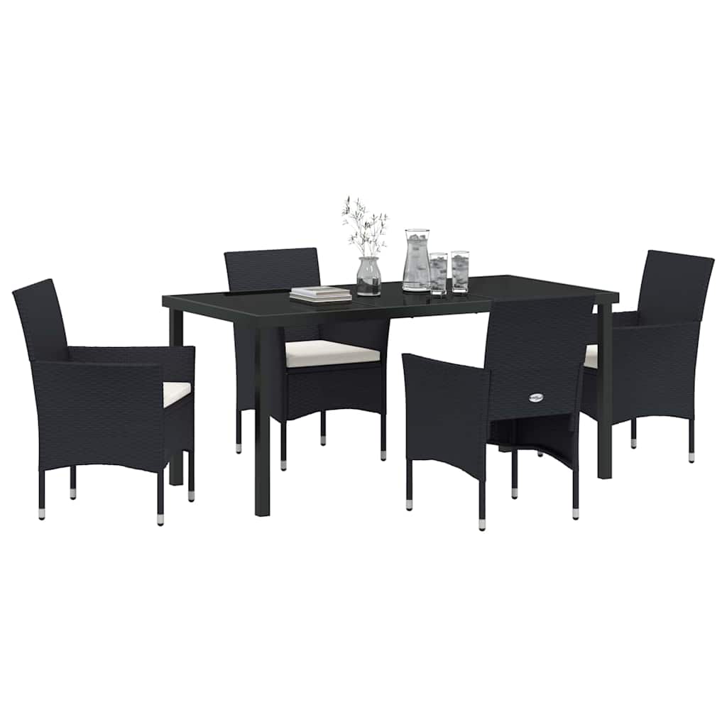 Garten Essgruppe mit Kissen 5 pcs Schwarz Poly-Rattan