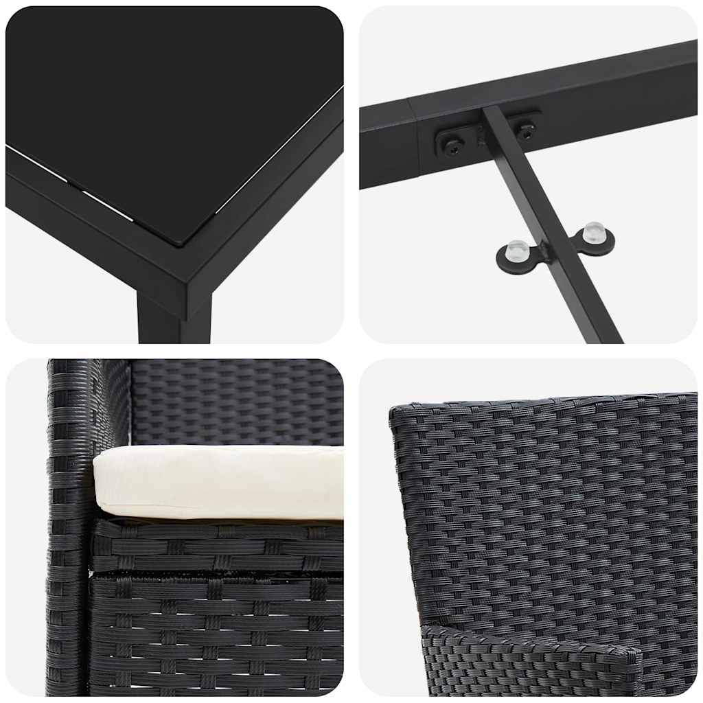 Garten Essgruppe mit Kissen 9 pcs Schwarz Poly-Rattan