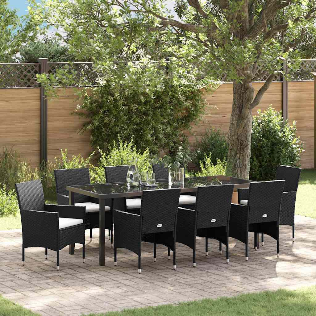 Garten Essgruppe mit Kissen 9 pcs Schwarz Poly-Rattan