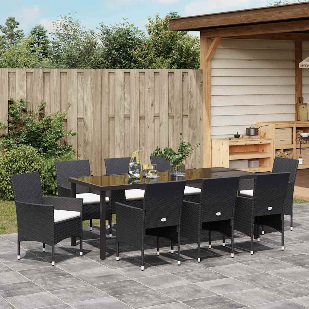 Garten Essgruppe mit Kissen 9 pcs Schwarz Poly-Rattan