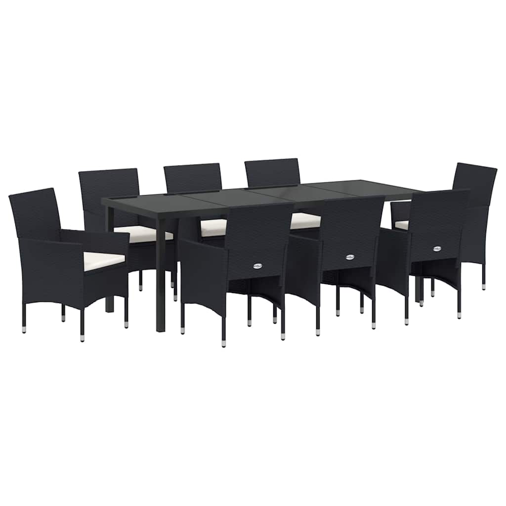Garten Essgruppe mit Kissen 9 pcs Schwarz Poly-Rattan