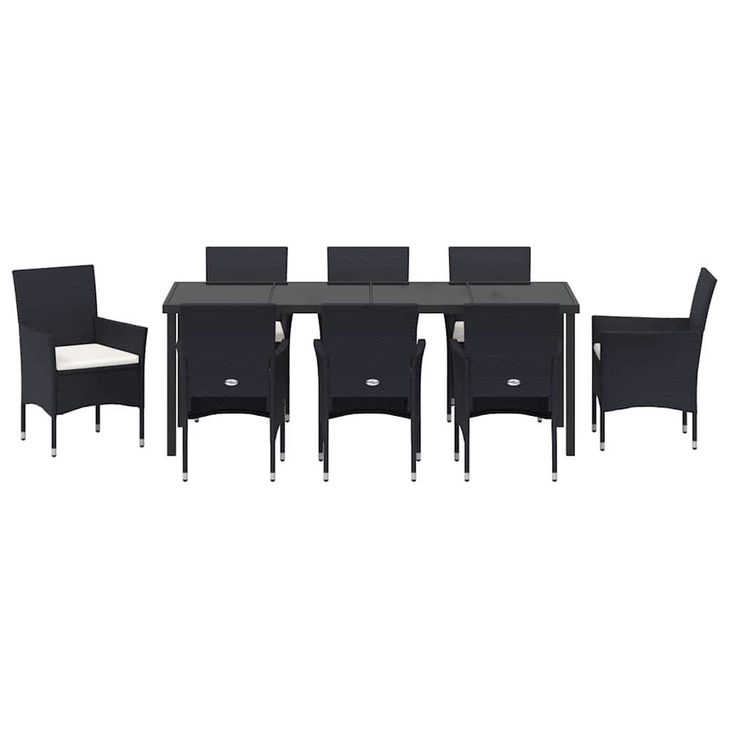 Garten Essgruppe mit Kissen 9 pcs Schwarz Poly-Rattan