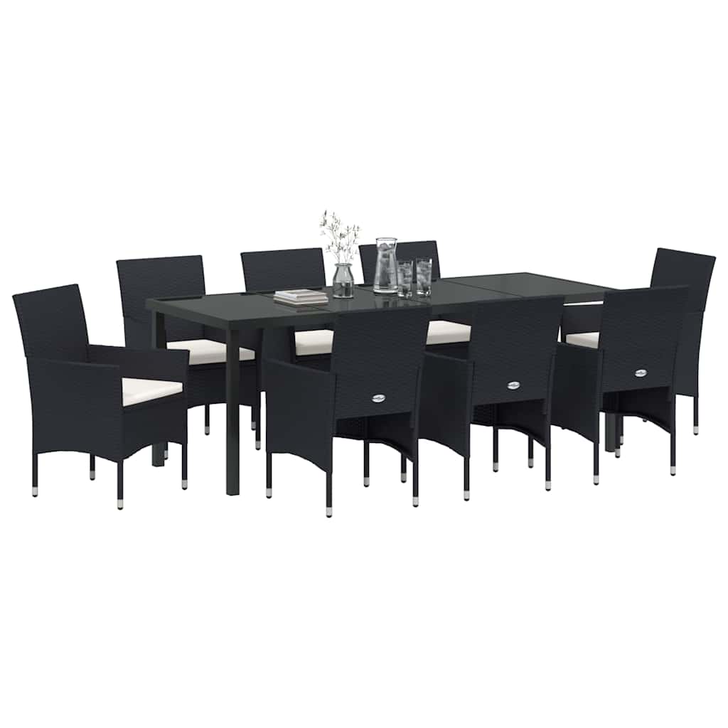 Garten Essgruppe mit Kissen 9 pcs Schwarz Poly-Rattan