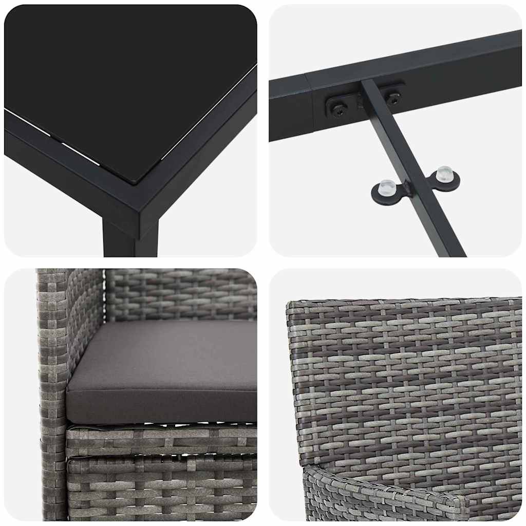 Garten Essgruppe mit Kissen 3 pcs Grau Poly-Rattan