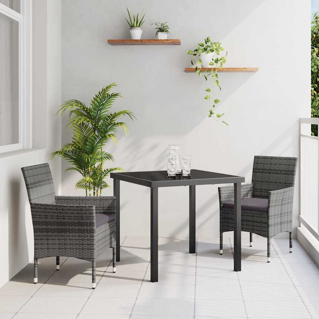 Garten Essgruppe mit Kissen 3 pcs Grau Poly-Rattan