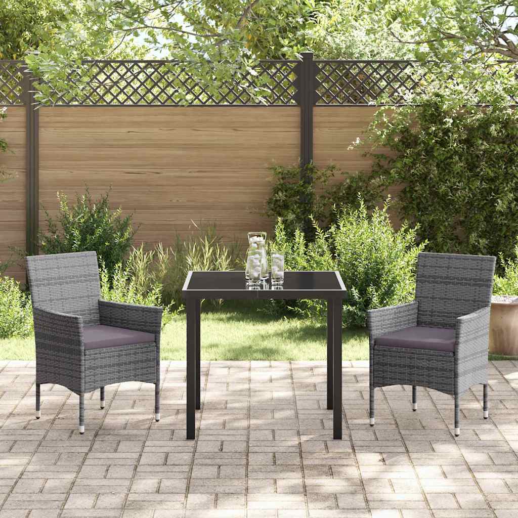 Garten Essgruppe mit Kissen 3 pcs Grau Poly-Rattan