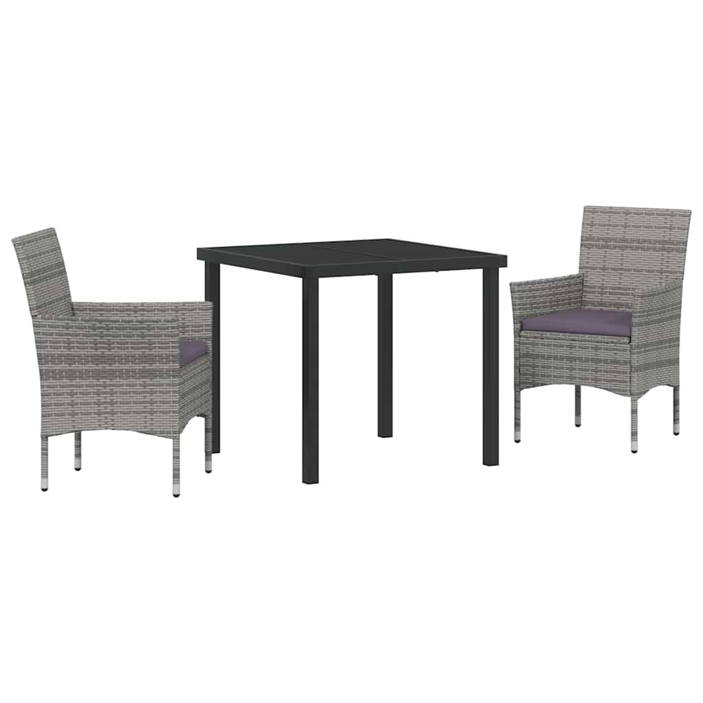 Garten Essgruppe mit Kissen 3 pcs Grau Poly-Rattan