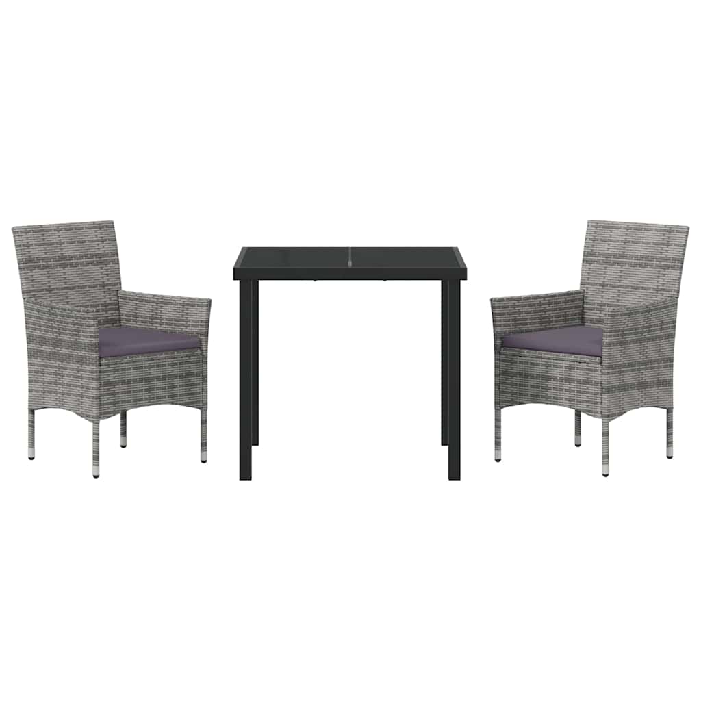 Garten Essgruppe mit Kissen 3 pcs Grau Poly-Rattan