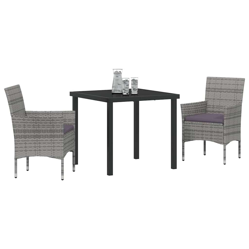 Garten Essgruppe mit Kissen 3 pcs Grau Poly-Rattan