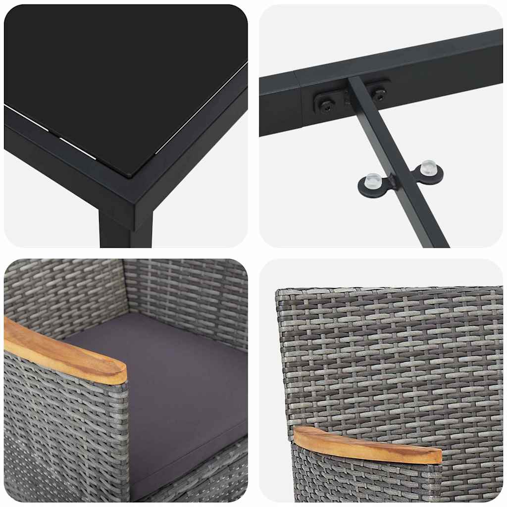 Garten Essgruppe mit Kissen 3 pcs Grau Poly-Rattan