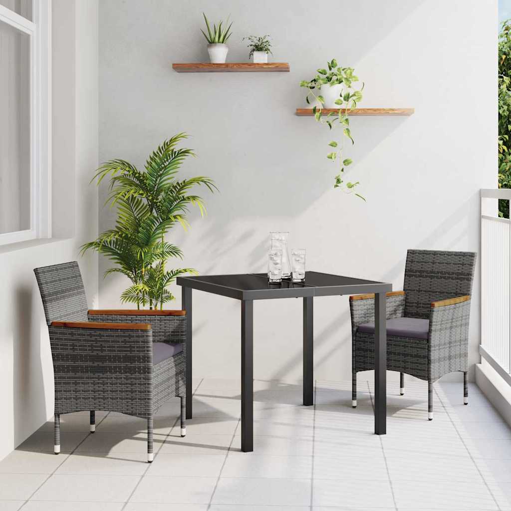 Garten Essgruppe mit Kissen 3 pcs Grau Poly-Rattan