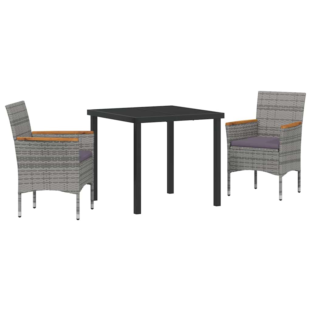 Garten Essgruppe mit Kissen 3 pcs Grau Poly-Rattan