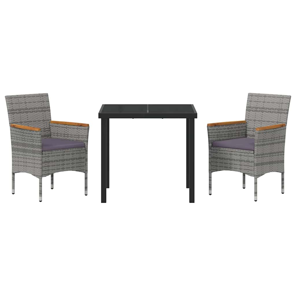 Garten Essgruppe mit Kissen 3 pcs Grau Poly-Rattan