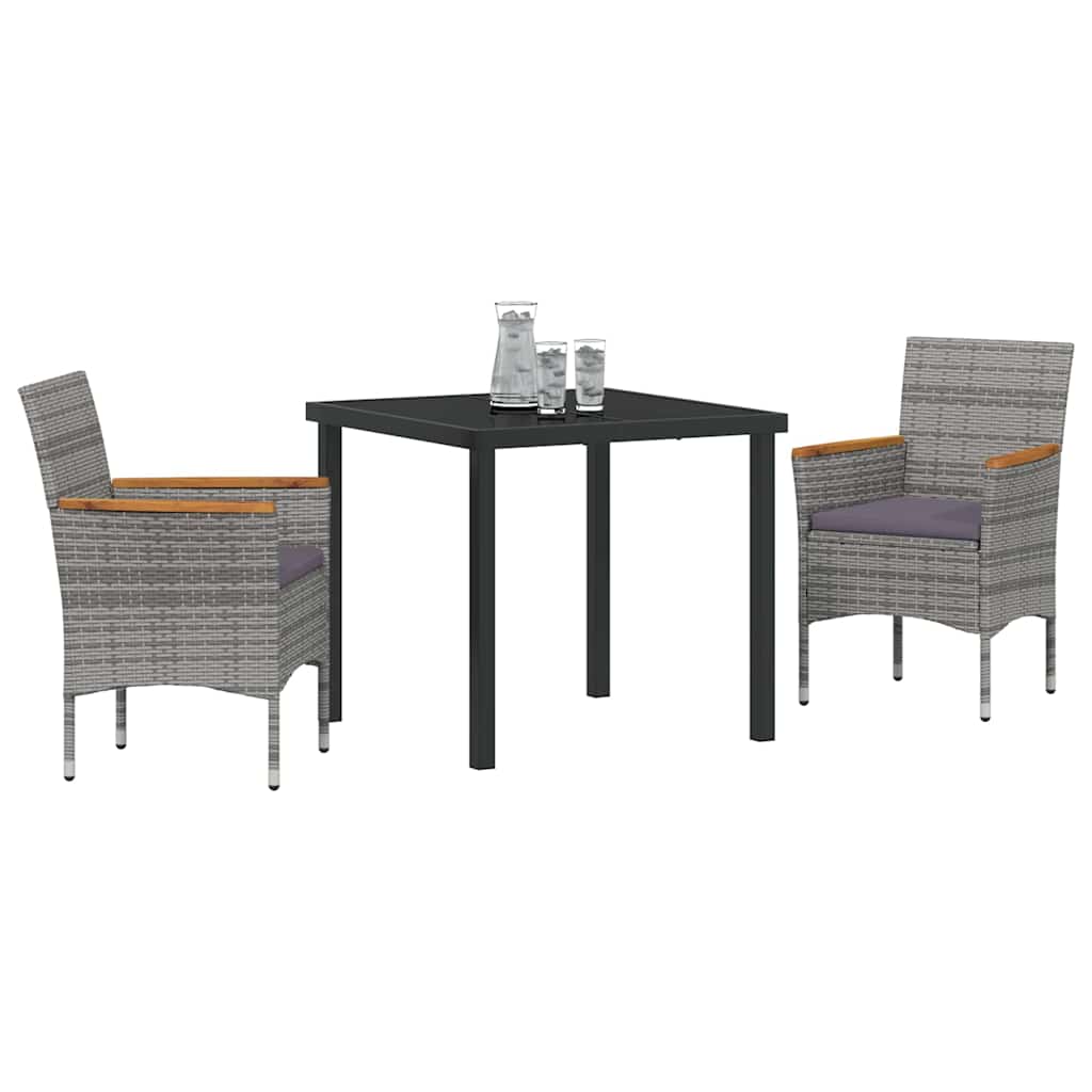 Garten Essgruppe mit Kissen 3 pcs Grau Poly-Rattan