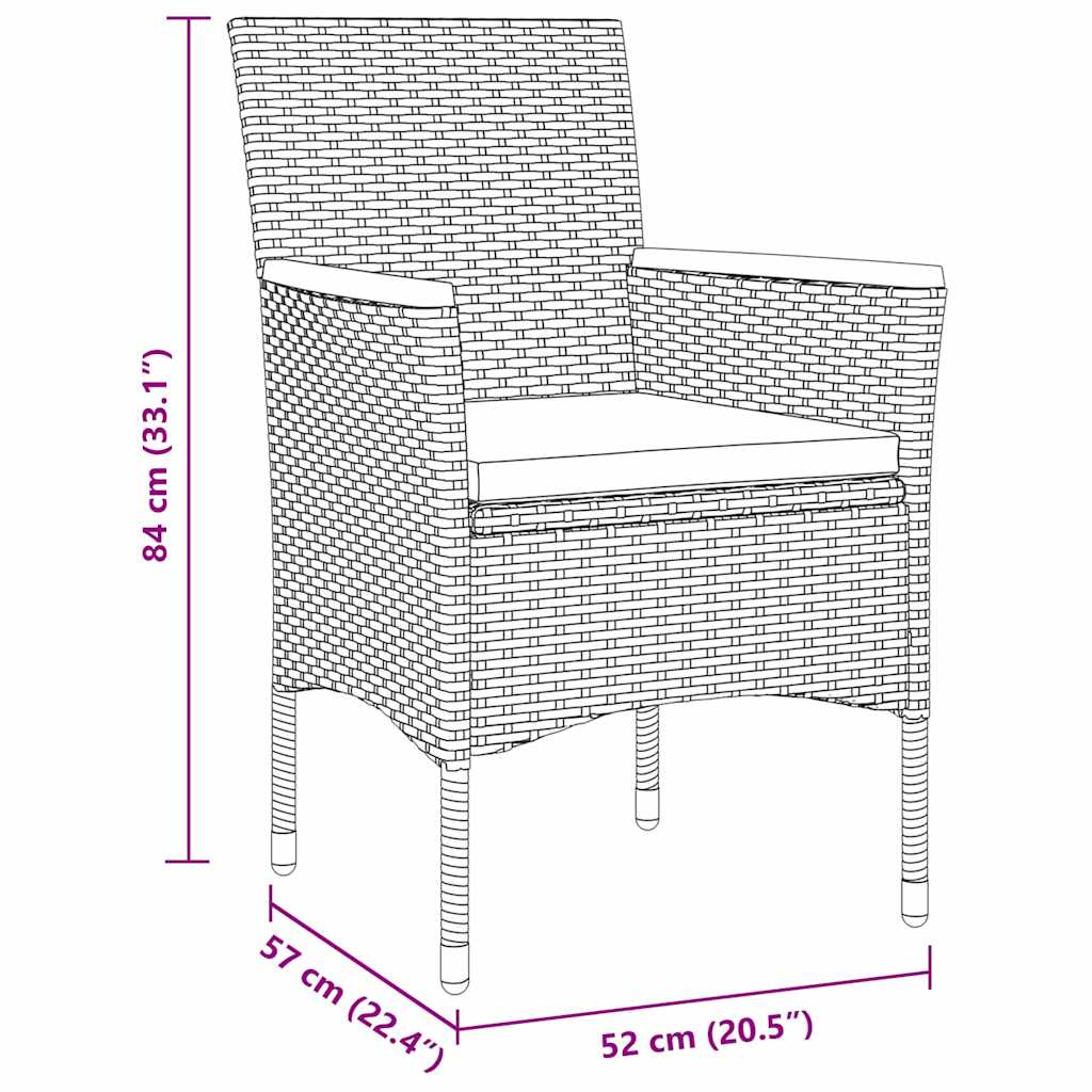 Garten Essgruppe mit Kissen 3 pcs Grau Poly-Rattan