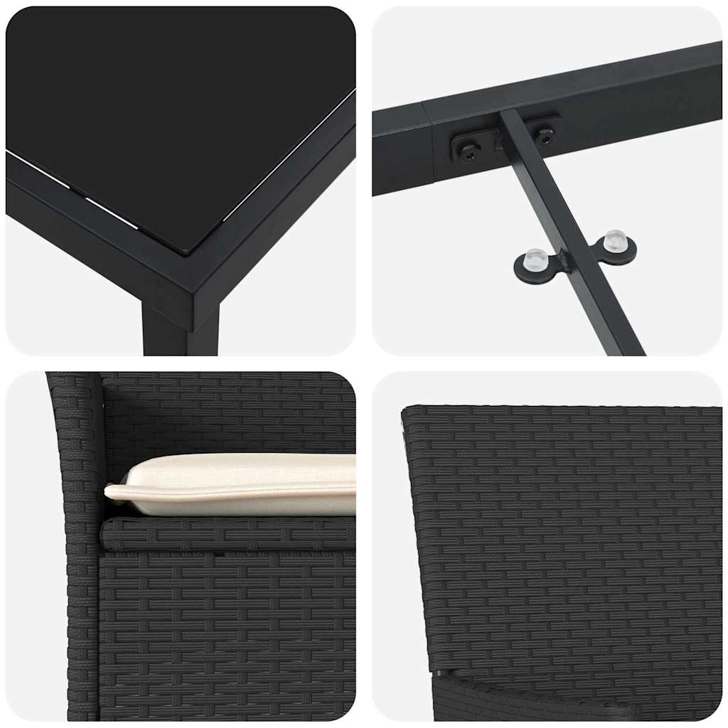Garten Essgruppe mit Kissen 3 pcs Schwarz Poly-Rattan