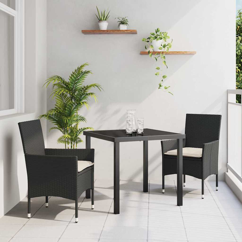 Garten Essgruppe mit Kissen 3 pcs Schwarz Poly-Rattan
