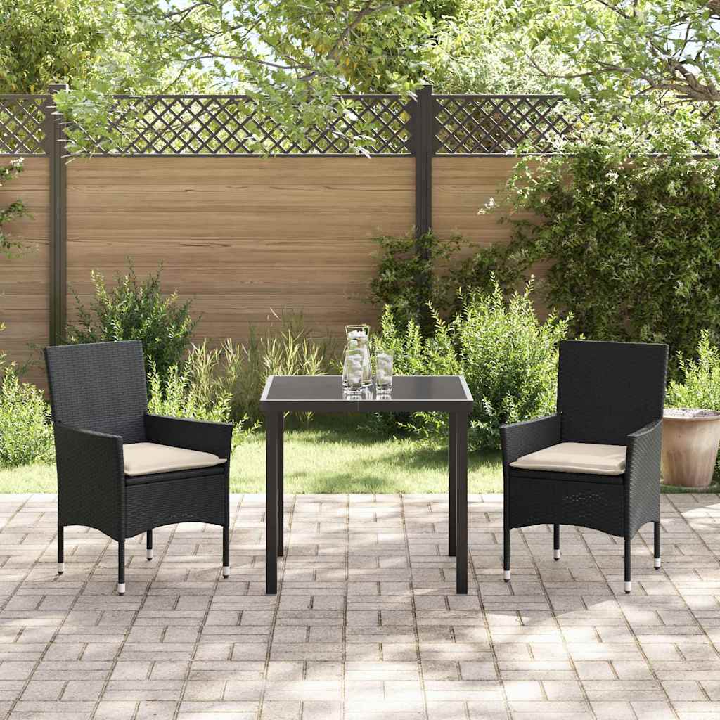 Garten Essgruppe mit Kissen 3 pcs Schwarz Poly-Rattan