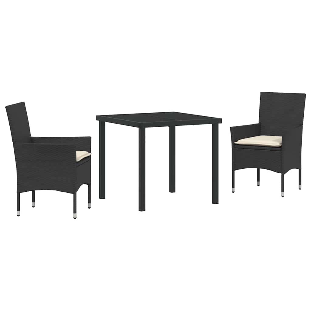 Garten Essgruppe mit Kissen 3 pcs Schwarz Poly-Rattan