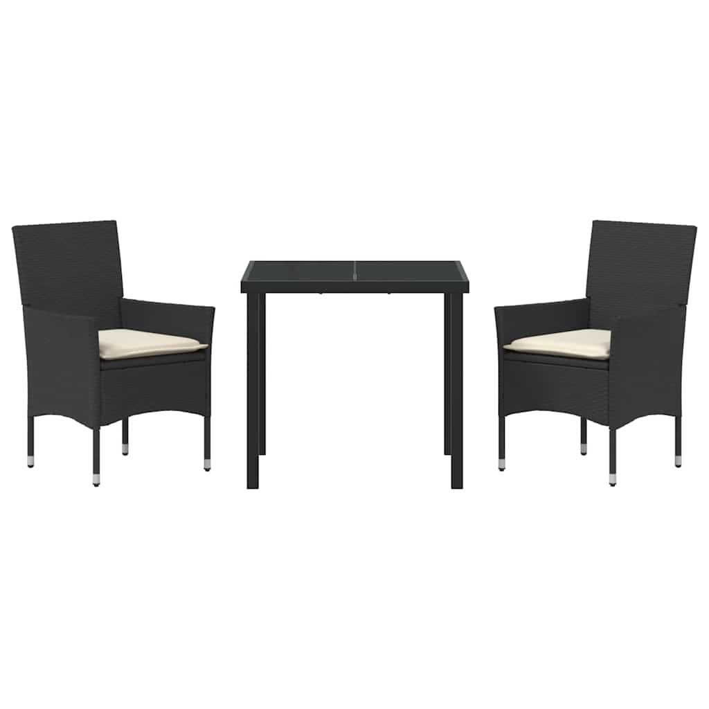 Garten Essgruppe mit Kissen 3 pcs Schwarz Poly-Rattan