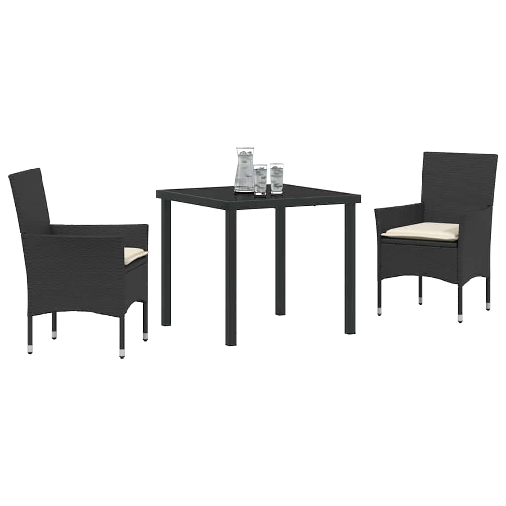 Garten Essgruppe mit Kissen 3 pcs Schwarz Poly-Rattan