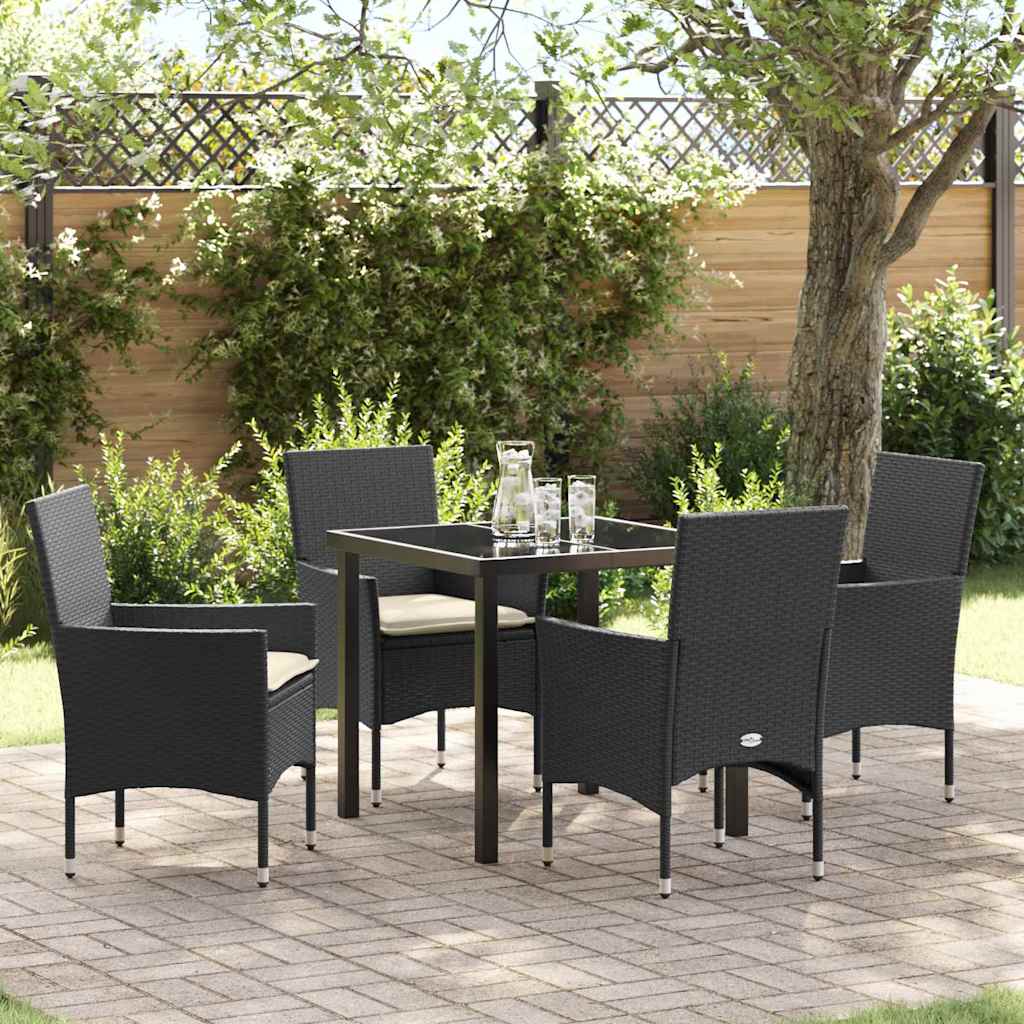 Garten Essgruppe mit Kissen 5 pcs Schwarz Poly-Rattan
