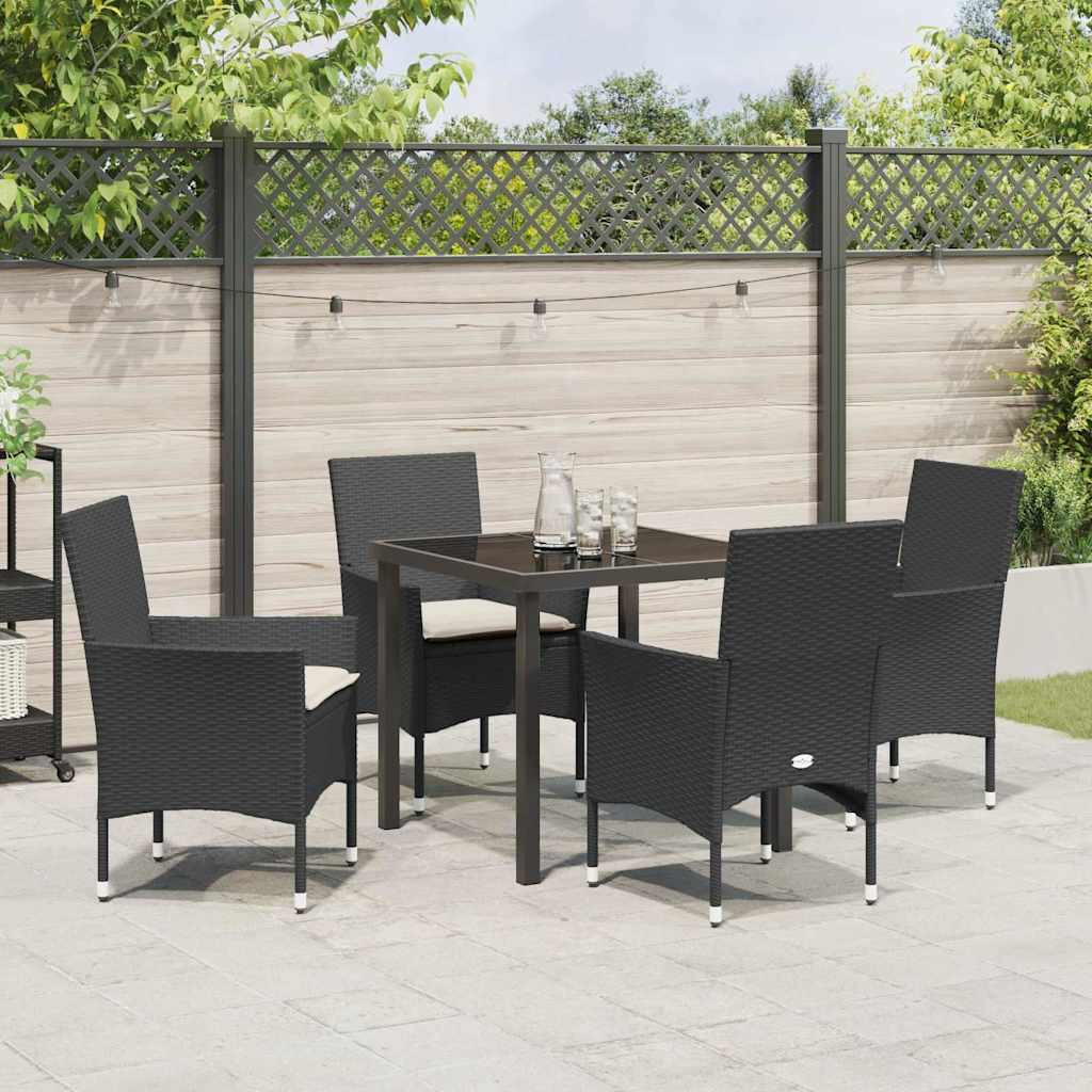 Garten Essgruppe mit Kissen 5 pcs Schwarz Poly-Rattan